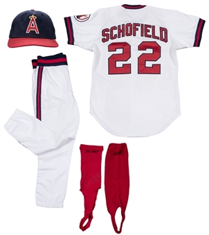 1986 Dick Schofield Jr. ALCS Game Used California Angels Home White Uniform - Jersey, Pants, Hat, Stirrups (Schofield LOA)